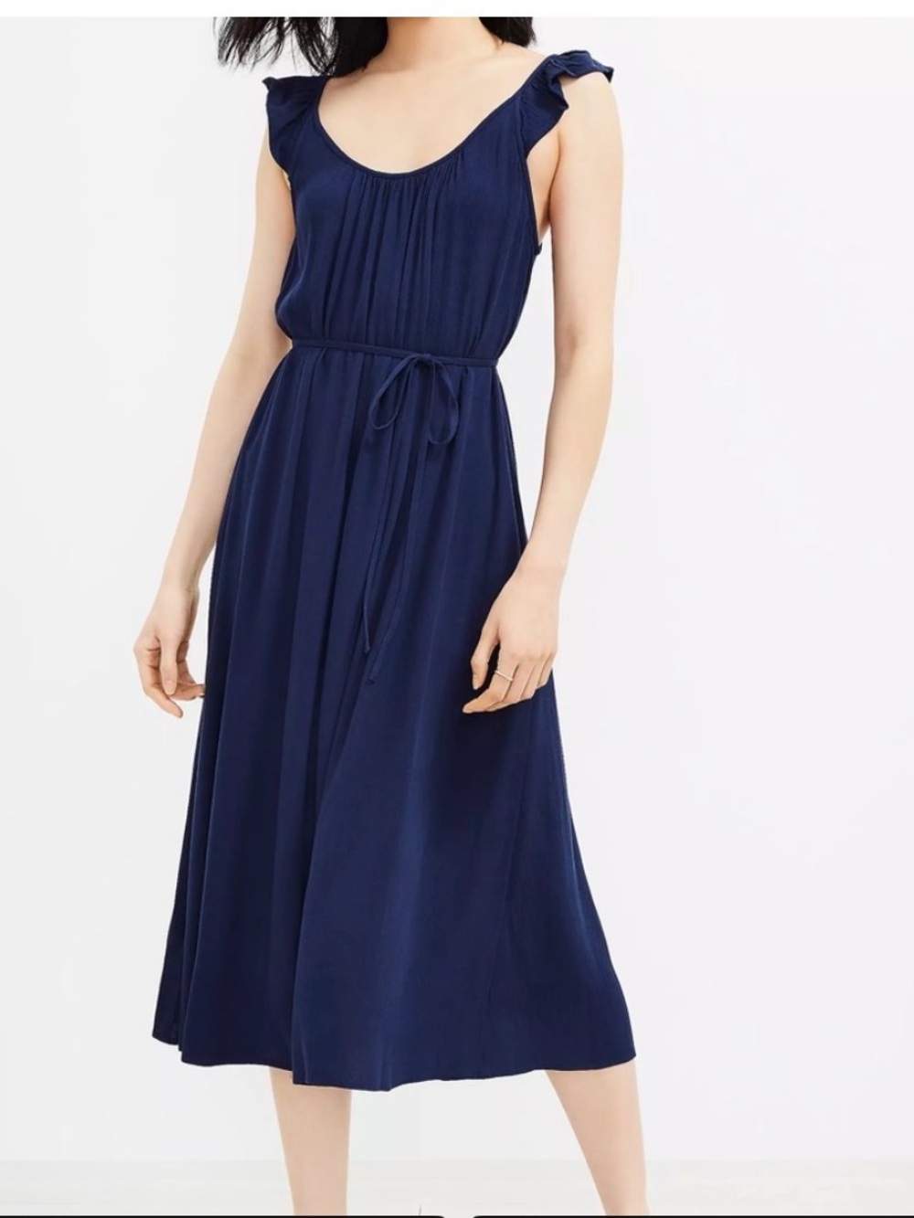 LOFT Navy Blue Crinkle Maxi Sundress Size:L